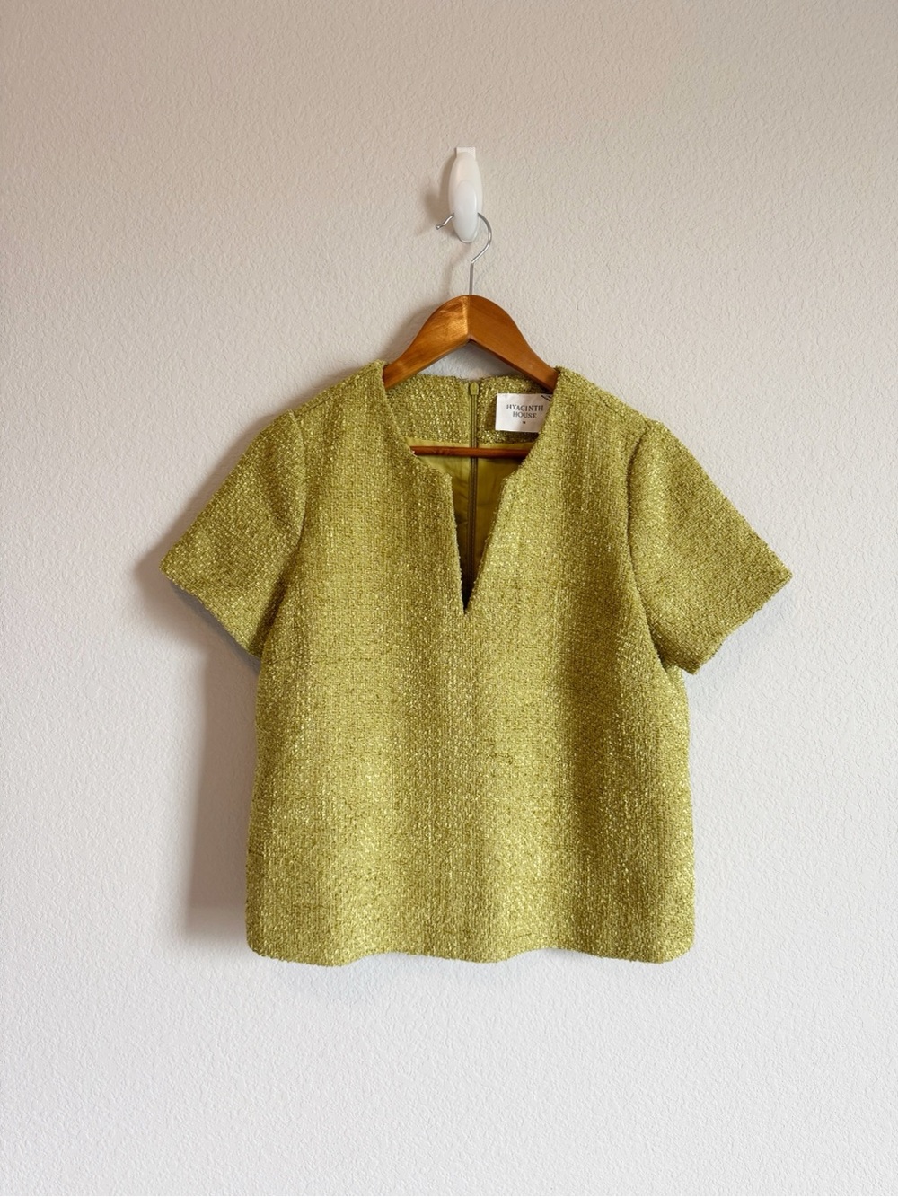 Tuckernuck Hyacinth House Citron Tweed Maebe Notched Neckline Top Size Medium
